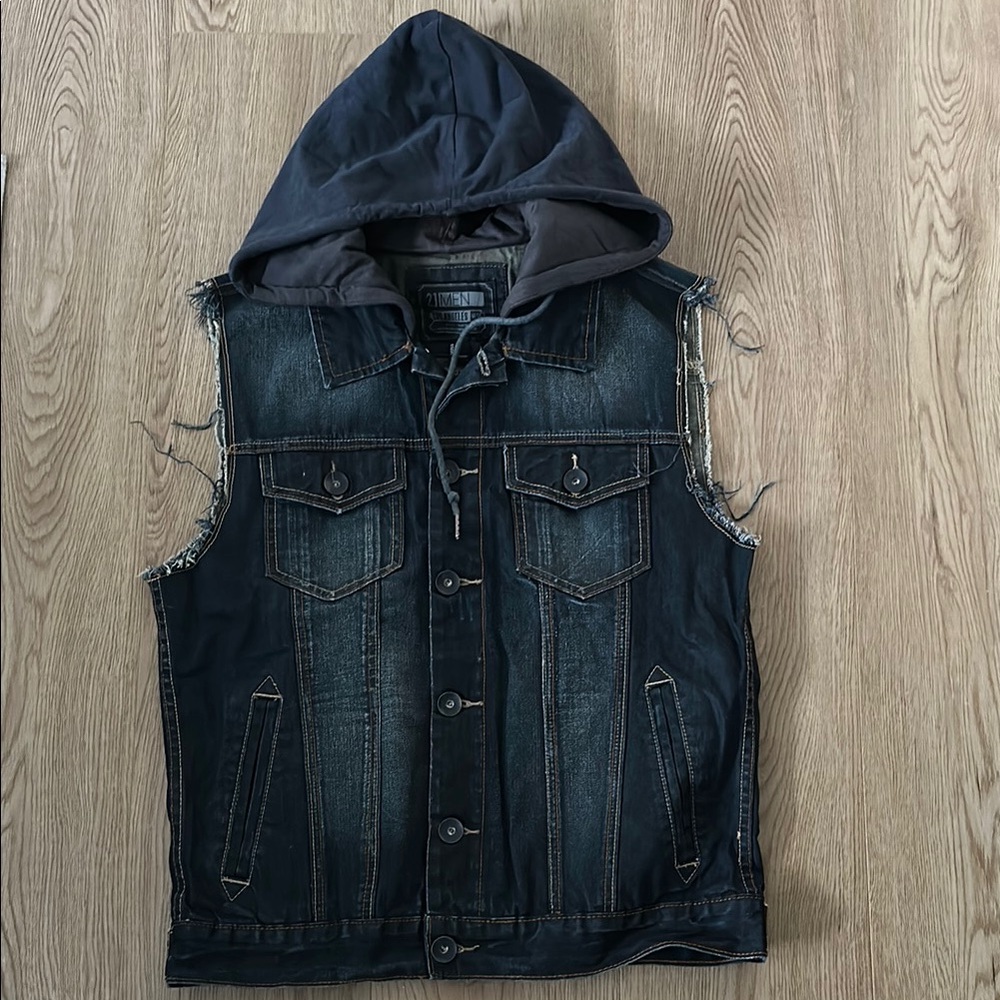 Forever 21 Black and Gray Hooded Vest | Medium